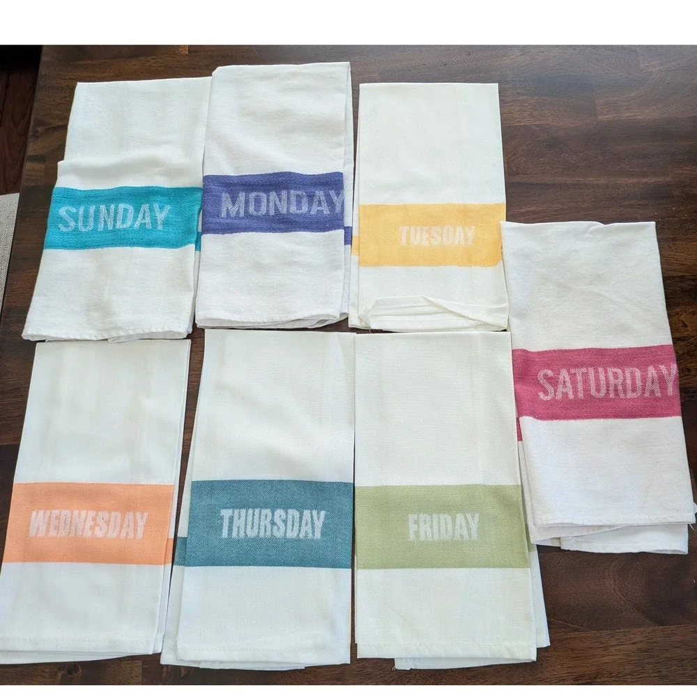 Days of the Week Kitchen Towel Set 7pc Multicolor Cotton Farmhouse Tea Towels